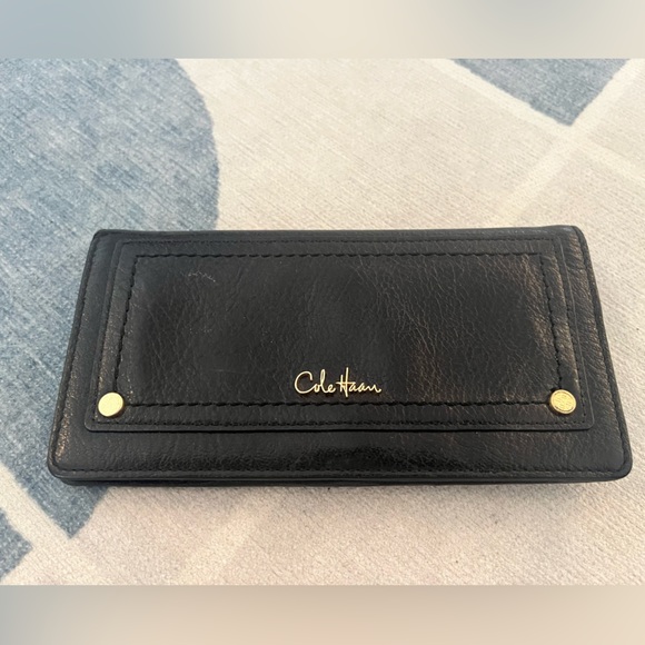 Cole Haan Black Leather Card Wallet with Gold Detail - Picture 6 of 6